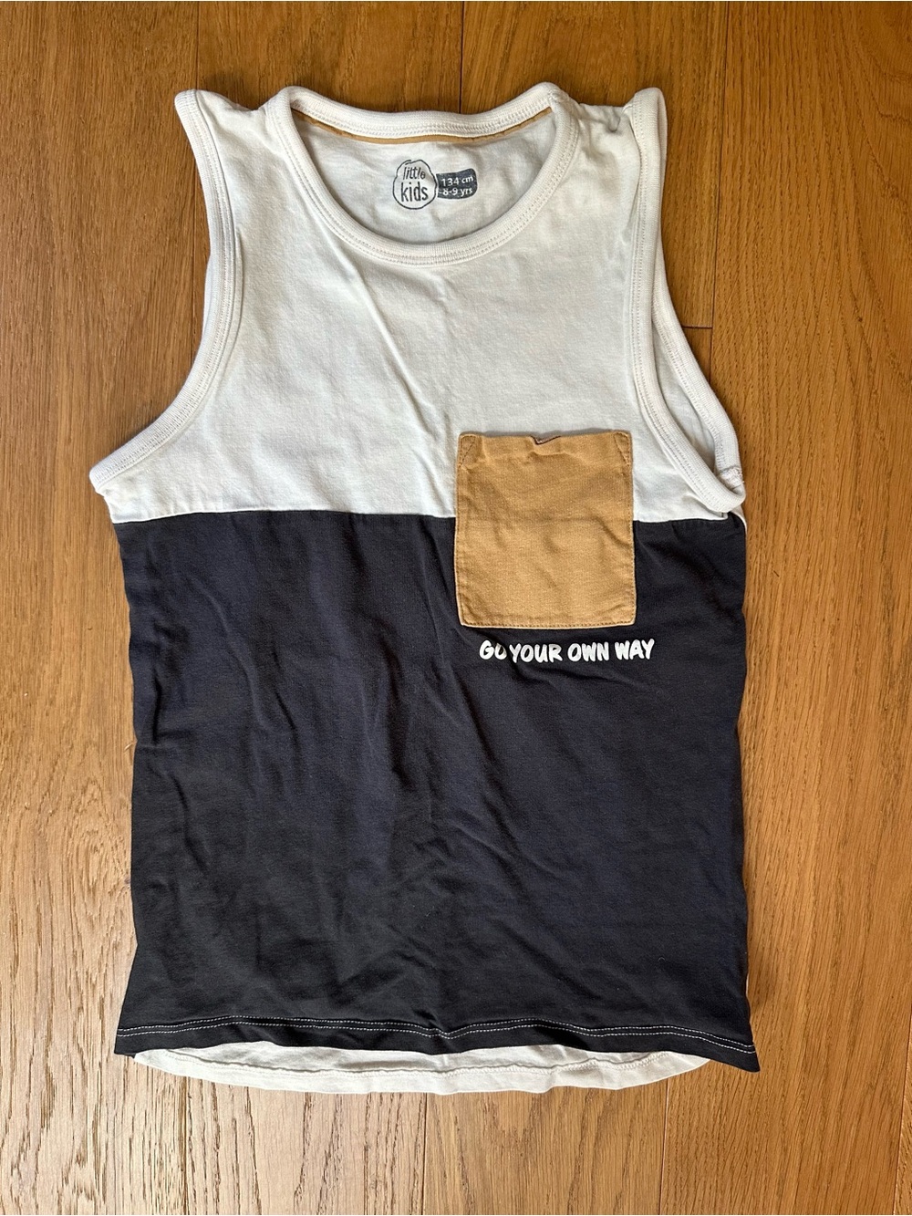 Kids Colorblock Tank Top with Chest Pocket - White/Black/Tan